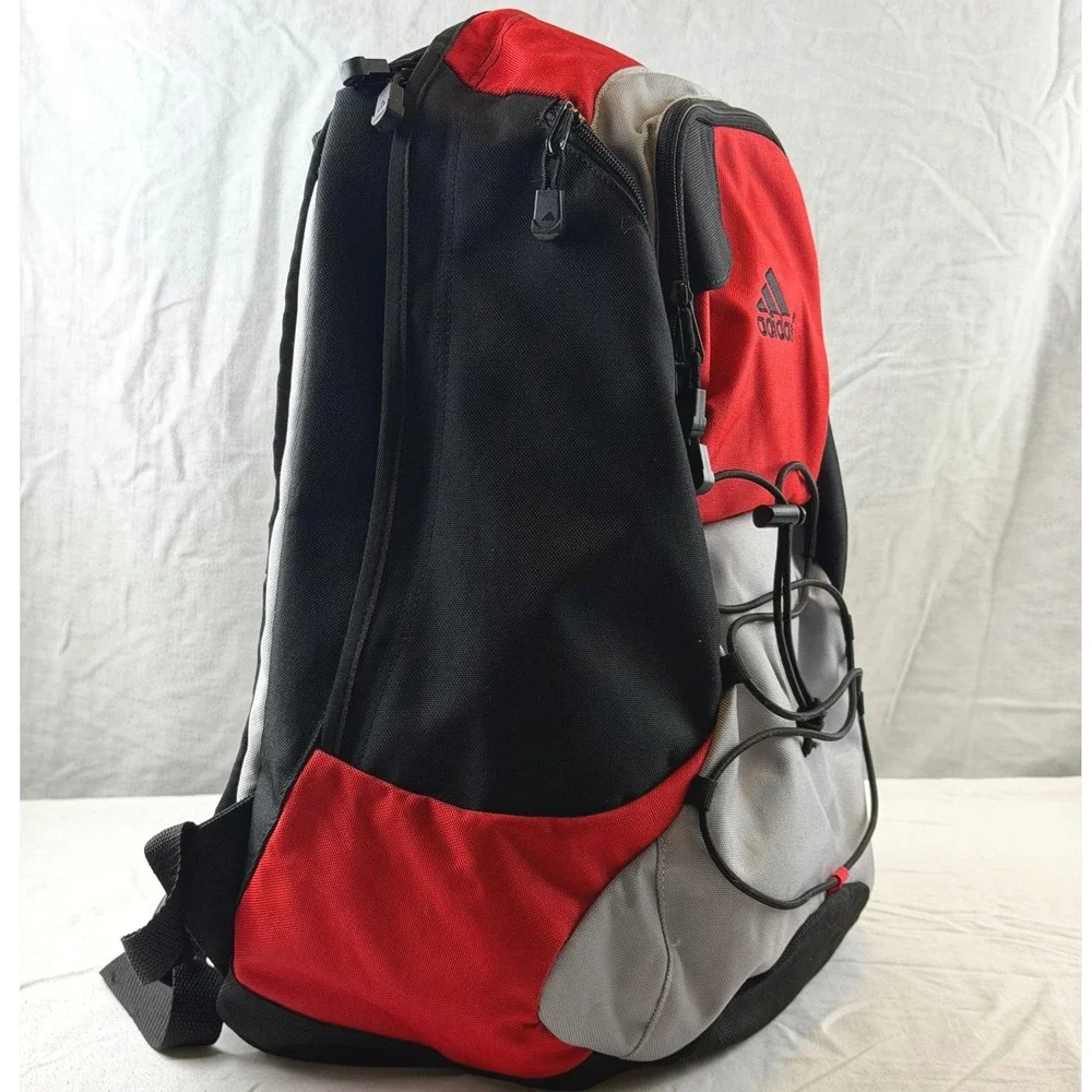 Adidas Backpack Red Black Grey 3-Pocket Bungee Sport School Bag A+ Condition Boy